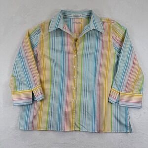 Foxcroft Sport Womens Button Up Shirt Rainbow Stripe‎ Cotton Blend Size 16